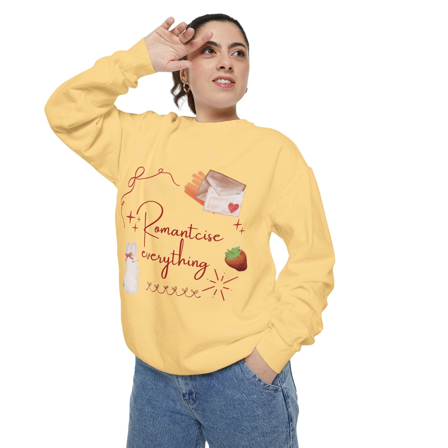 Hearty & Cute Garment-Dyed Sweatshirt — 'Hearty and Cute' Cozy Crewneck