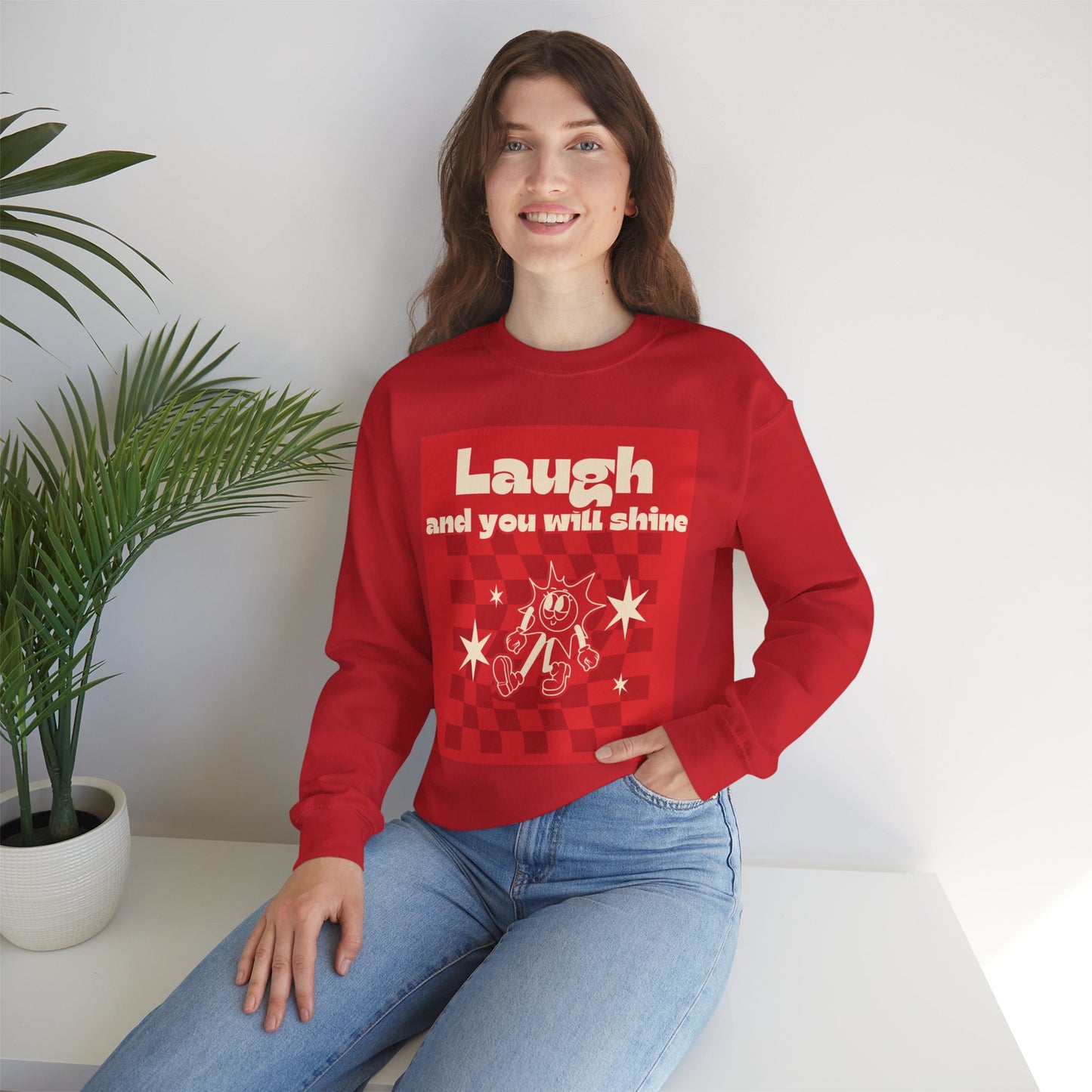 Laugh & Shine Crewneck Sweatshirt - Cozy Unisex Fashion, Motivational Gift, Perfect for Holidays & Everyday Wear, Inspirational Apparel